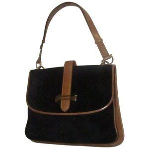 Mark Cross Vintage Black Suede Brown Leather Shoulder Bag